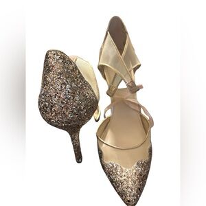 Betsey Johnson Stela Glitter Gold Holiday or Bridal Shoes